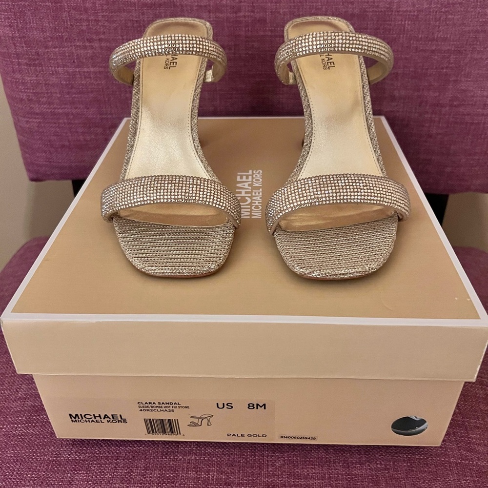 Micheal Kors Evening Gold Glitter Strap Sandals